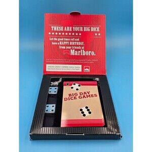 Marlboro Promotional Birthday Silver Chrome Dice Set w/Velvet Pouch  2007